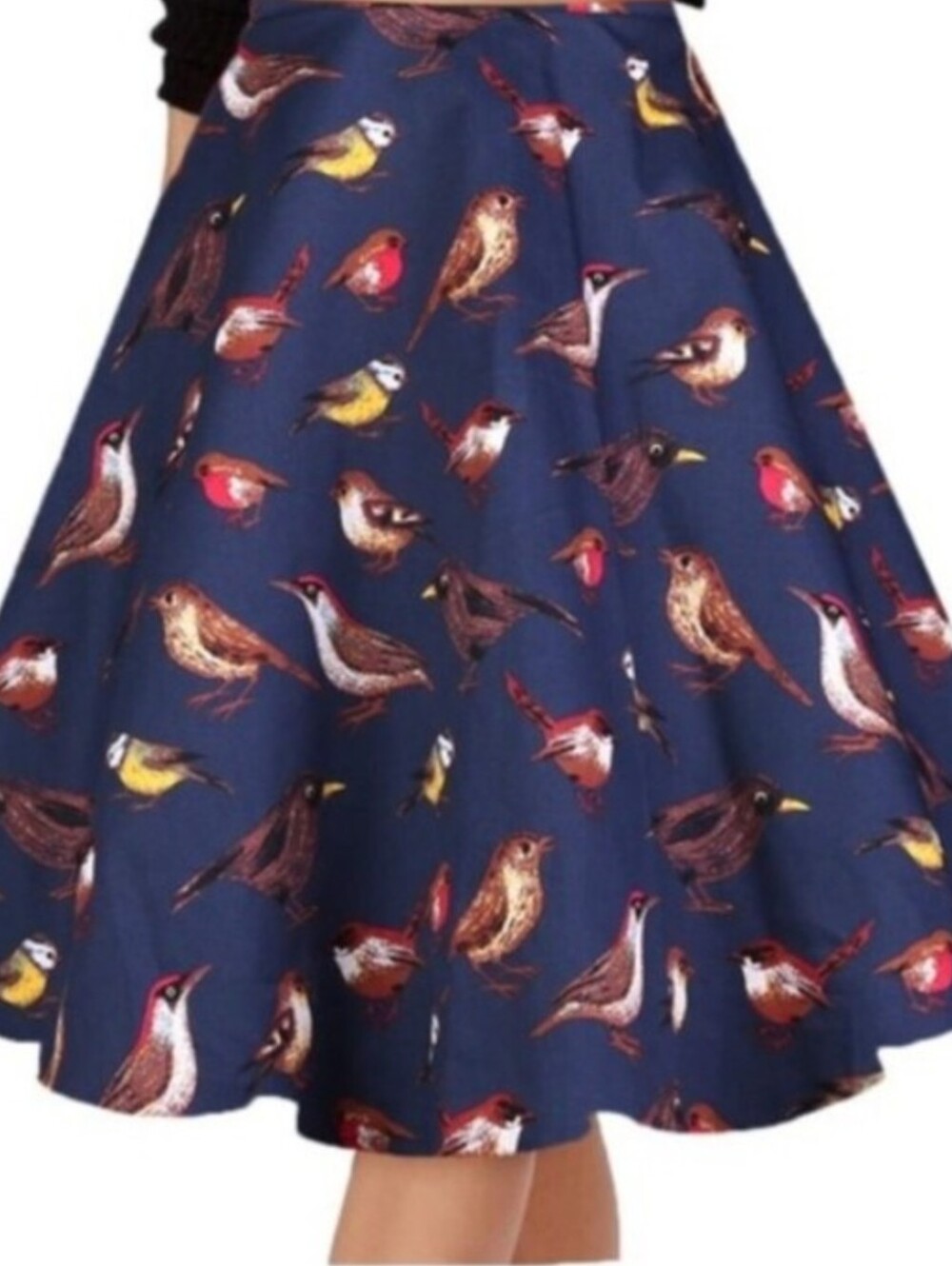 Grace Karin Navy Circle Skirt with Multicolor Bird Print